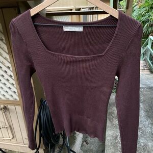 Abercrombie and Fitch Brown Square Neckline Ribbed Long Sleeve Top